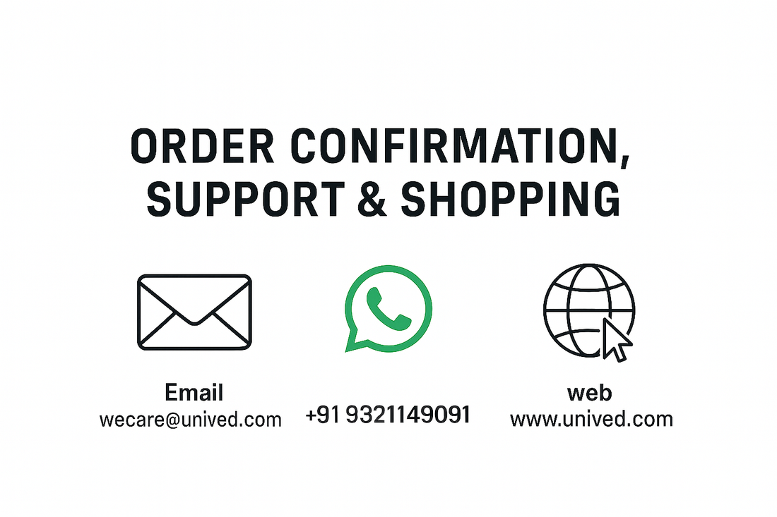 Shopping & Support with Unived: Email & WhatsApp